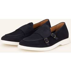Blue - Men Monks BOSS Suede Monk Shoe With Contrast Outsole - Dark Blue