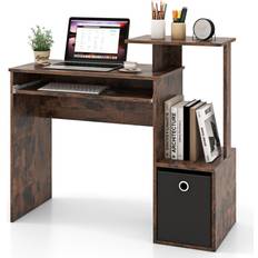 Casart Space-Saving Computer with Pull-out Keyboard Tray Rustic Brown Writing Desk