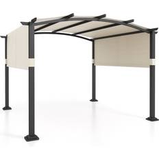Costway Outdoor Pergola with Retractable Sunshade Canopy and Anchored Plates Beige