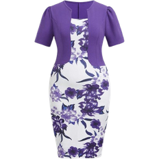 Shein Plus Elegant Color Block Floral Printed In Fitted Dress Summer