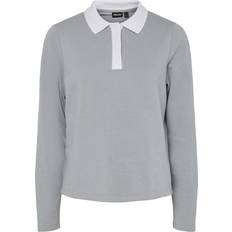 Pieces Dame Polotrøjer Pieces Pctinori Langærmet Polo - Grå/Hvid