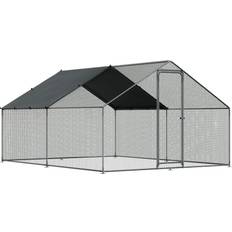 PVC Chicken Wire Fences Dellonda Walk-In Galvanized Steel Chicken Run with Roof Cover & PVC Coated Chicken Wire 3 x 4 x 2m