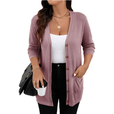 Shein Plus Dual Pocket Button Front Cardigan - Fall
