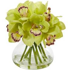 Glass Artificial Plants Nearly Natural Cymbidium Orchid Arrangement in Glass Vase Artificial Plant