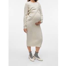 Uld Nederdele Mamalicious Maternity Knit Midi Skirt - Cremehvid