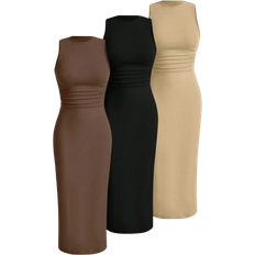 Shein Sommer Lässig Kleid mit gerafftem Taillenbereich und schmaler Passform ohne Ärmel, Einfarbig