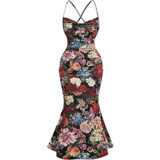 Shein Plus Size Vintage Draped Neck Maxi Dress - Printed
