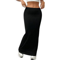 Women'S Black Knit Tight-Fit Knee-Length Skirt