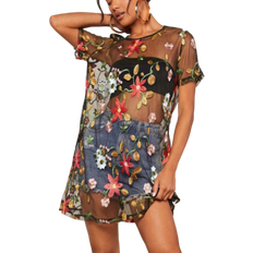 Shein Urlaub Damen\ Blumenstickerei Modekleid