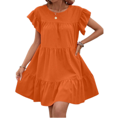 Shein Womens Casual Round Neck Solid Color Ruffle Hem Summer Dress