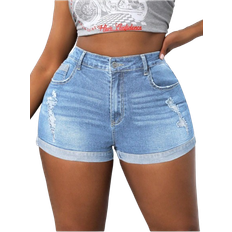 Shein Plus MidRise Stretch Reverse Bottom Patchwork Denim Shorts