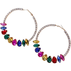 Shein 1pair Luxury European And American Fashion Exaggerated Metal & Multicolor Crystal Inlaid Round Hoop Earrings Retro Elegant Goddess Style Personality