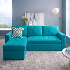Ebern Designs Perry Modern Reversible Sectional with Storage Chaise - Teal, Velvet Sofa 84.6" 4 Seater