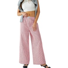 Shein Trousers Shein Casual Red Striped Woven Wide-Leg Pants - Red