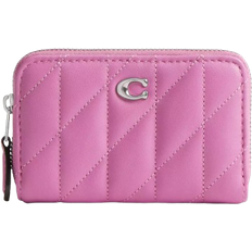 Coach Essential Small Zip Around Card Case With Pillow Quilting - Silver/Fuschia