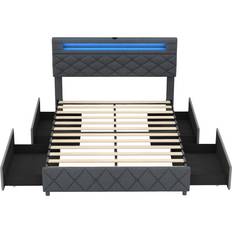 Full size bed frames Costway Full Queen Size Bed Frame with Adjustable Storage Headboard