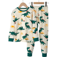 Shein Tween Boy Dinosaur Print Contrast Binding PJ Set