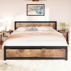 King size bed frames Garvee Full Size Bed Frame Platform 14 Inch - Retro Brown (King)