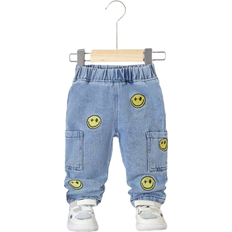 6-9M Trousers Shein Baby Boys Casual Cute Cartoon Face Denim Pants