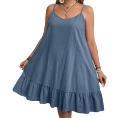 Shein Damen Große Größen Einfarbiges Rüschen Saum Trägerkleid, Sommer