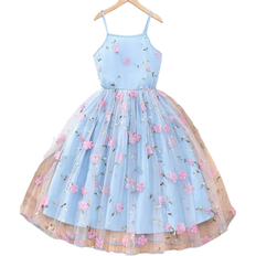 Shein Tween Girls' Mesh Floral Embroidery Spaghetti Strap Dress