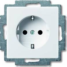 Schuko stikkontakt 16a ABB basic55 Schuko-stikkontakt, mat hvid, 16A, 1 modul, leveres inklusive afdækning med pillesikring