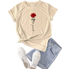 Shein Flower & Letter Print Short Sleeve T-Shirt