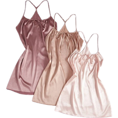 Shein Stücke/Set Faux-Seiden Nachthemd mit plissierter Vorderseite und Schleifenbändern Einfarbig