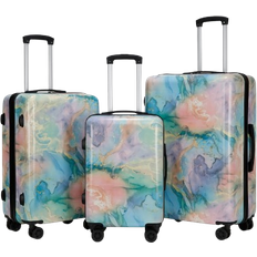 4 Wheel Marble Print Hard Shell Travel Luggage Set Of 3