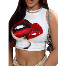Shein Women Cutout Printed TightFitting Crop Top Summer Casual Fashionable Tank Top White L,M,S,XS