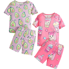 Shein pcsSet Tween Girls Simple All Over Allover Print Shorts And Short Sleeve Casual Pajamas