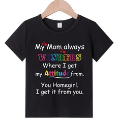 Shein Fashionable Baby Girl Cartoon Cute Colorful Letter Slogan Printed Short Sleeve TShirt