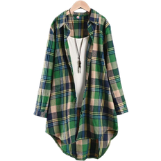 Shein Women's Autumn Plaid Shirt With Rolled Sleeve