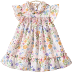 Shein Baby Floral & Rabbit Print Ruffle Trim Dress