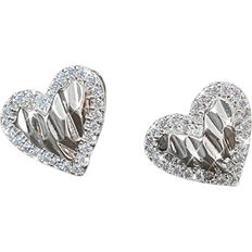 Shein Fashionable And Pleated Full Diamond Heart-Shaped Stud Earrings, Perfect For Festivals, Parties, Weddings, Valentine's Day Exclusive Gift