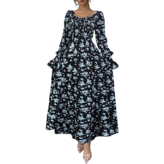 Shein Elegantes Kleid Mit Blumen-Muster - Gerüschtem Kragen