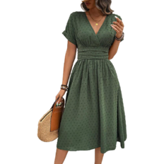 Shein Womens Holiday Leisure Solid Color Cinched Waist Dress