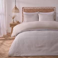 OHS Stripe Embossed And Pillowcase Bedding Set Double Duvet Cover Grey, Natural (198x198cm)