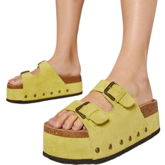 Shein Round Toe Double Buckle Flatform Sliders