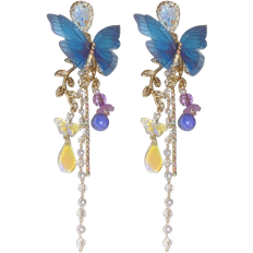 Shein Pair Super Fairy Elegant Blue Butterfly Long Tassel Earrings Everyday Versatile