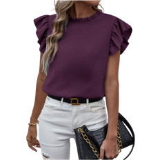 Shein Elegante Bluse mit Rüschenkragen und Kurzarm - Einfarbig