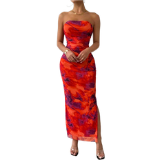 Shein Damen Urlaub Blumen bedrucktes Bandeau Kleid mit Schlitzsaum, lange, schlanke elegante Form