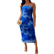 Shein Plus Womens Random Printed Strapless Dress