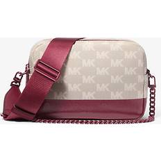 Michael Kors Purple Handbags Michael Kors Bryant Medium Two-Tone Logo Jacquard and Leather Camera Crossbody Bag - Purple