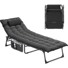 Reclining Sun Lounger with Cushion 190x68x31cm Black