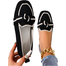 Synthetic Leather - Women Low Shoes Shein New Fashion Women Flat Loafers Breathable Fabric SlipOn Shoes For Women Square Toe Flat Shoes All Season
