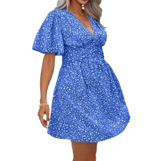 Shein Plus Floral Print Bell Sleeve Dress