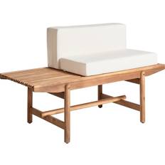 Wood Garden Benches on sale Beliani Acacia Wood 135 x 84 cm 1 Seater Rustic Design Light with Off-White Cushions Giaveno Garden Bench