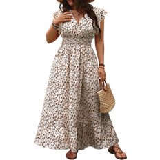 Shein Blumenbedrucktes Kleid in großen Größen mit gerafftem Swing-Schnitt für Lässig Sommer Urlaub