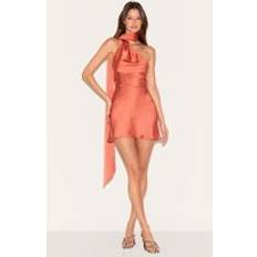 PrettyLittleThing Burnt Orange Satin Scarf Detail Bodycon Dress - Orange